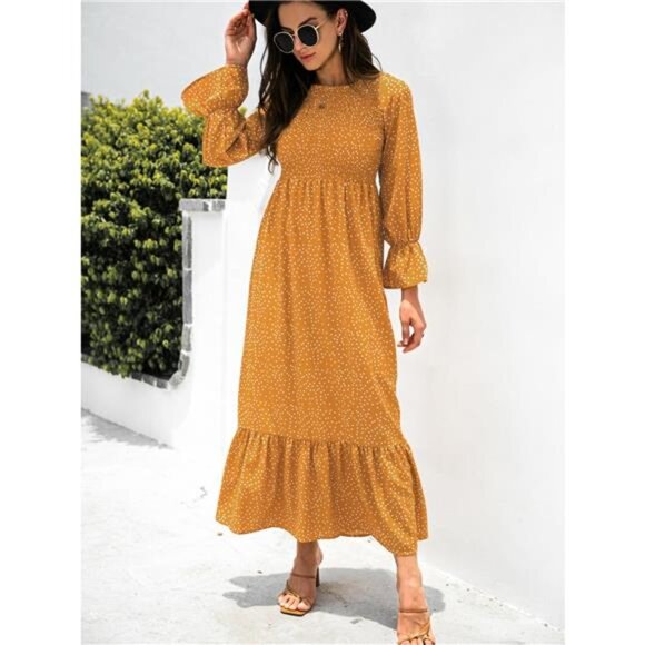 Ruffled Printed Long Sleeve Maxi Dress - Picture 4 of 5